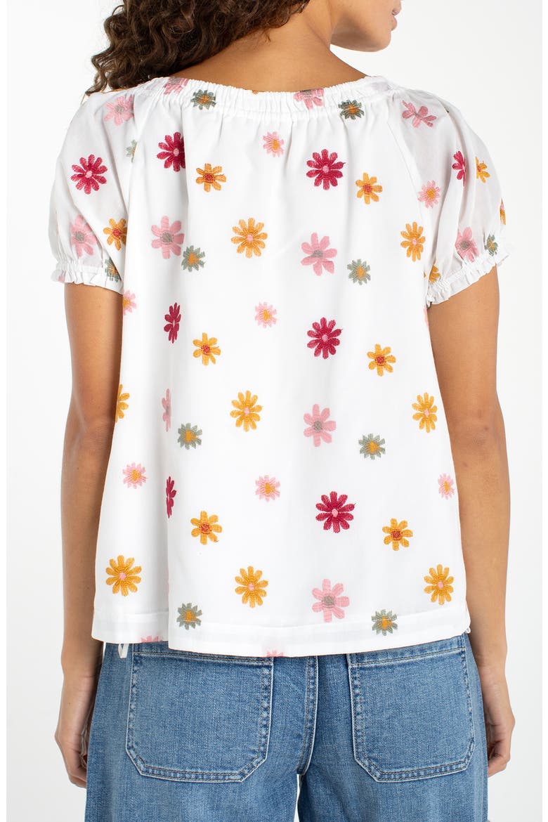 Embroidered Tie Neck Top, Alternate, color, WHITE MULTI FLOWER