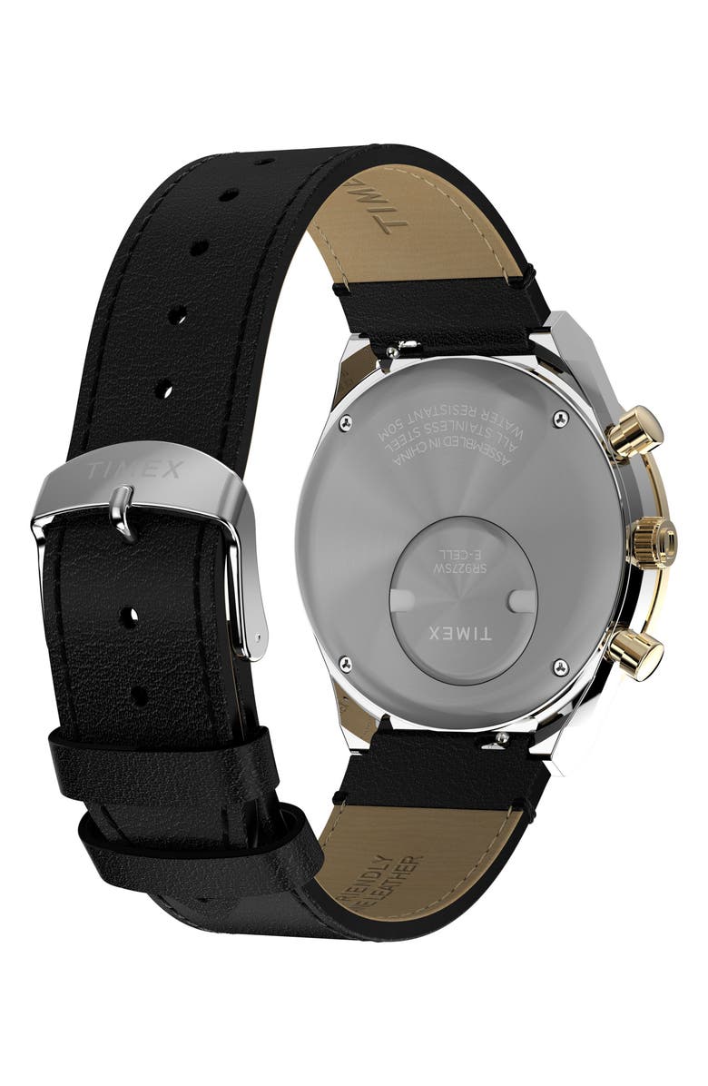 Timex<sup>®</sup> Q Chronograph Leather Strap Watch, 40mm, Alternate, color, Black