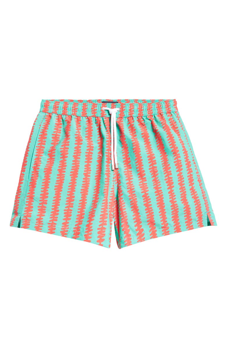 Drake's Kelim Stripe Drawstring Swim Trunks, Alternate, color, 401 Green/ Red