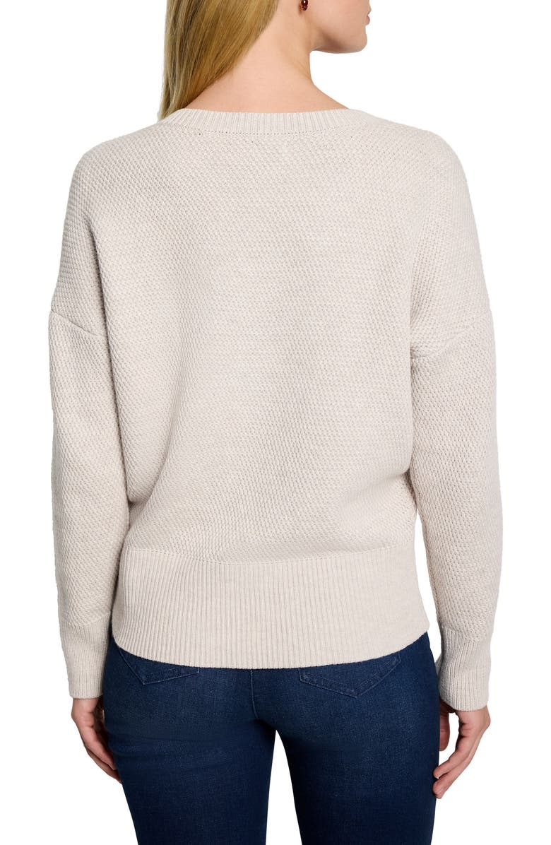 NIC+ZOE Tuck Stitch V-Neck Cotton Blend Sweater, Alternate, color, Sugar Cookie