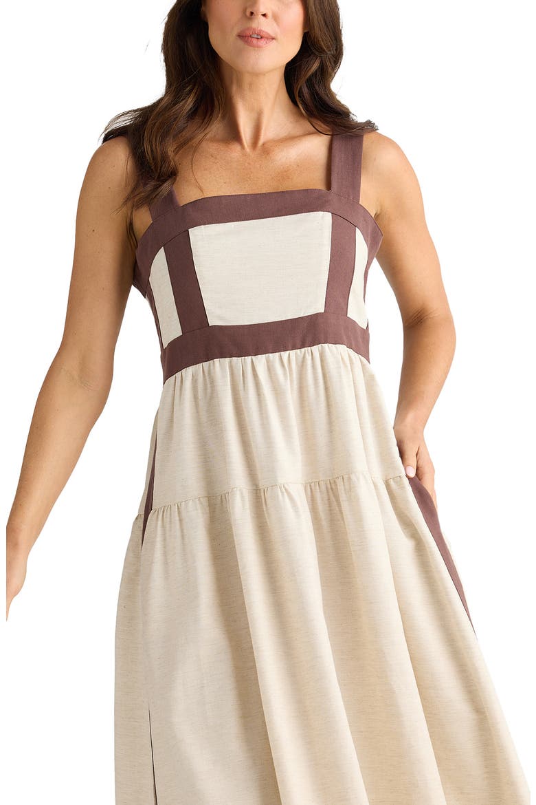 Jolie Contrast Trim Midi Dress, Alternate, color, NATURAL W CHOCOLATE