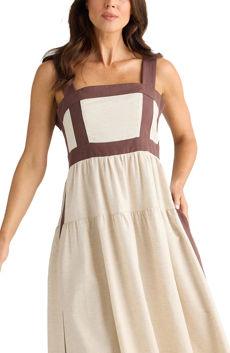 Brave+True Jolie Contrast Trim Midi Dress, Alternate, color, Natural W Chocolate
