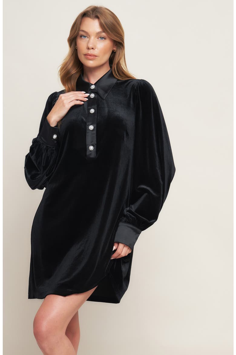 Velvet Long Sleeve Minidress, Alternate, color, BLACK