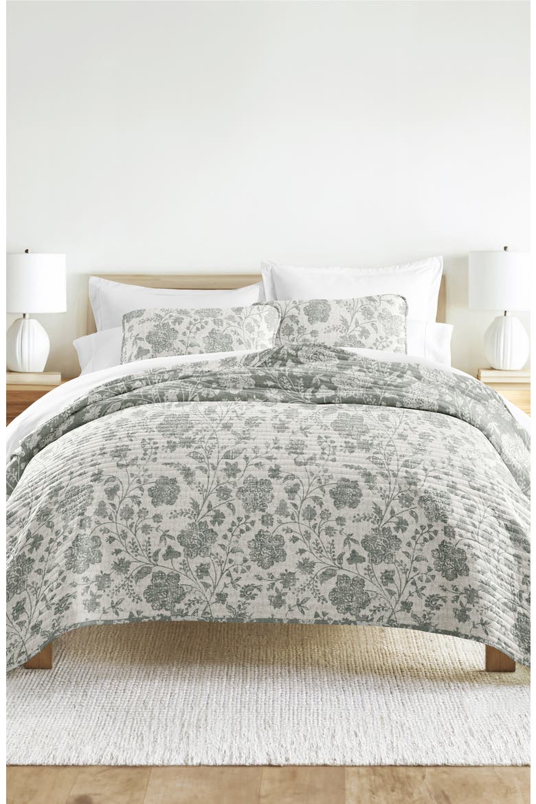 Pattern Reversible Quilt & Sham Set, Alternate, color, FLORAL EUCALYPTUS