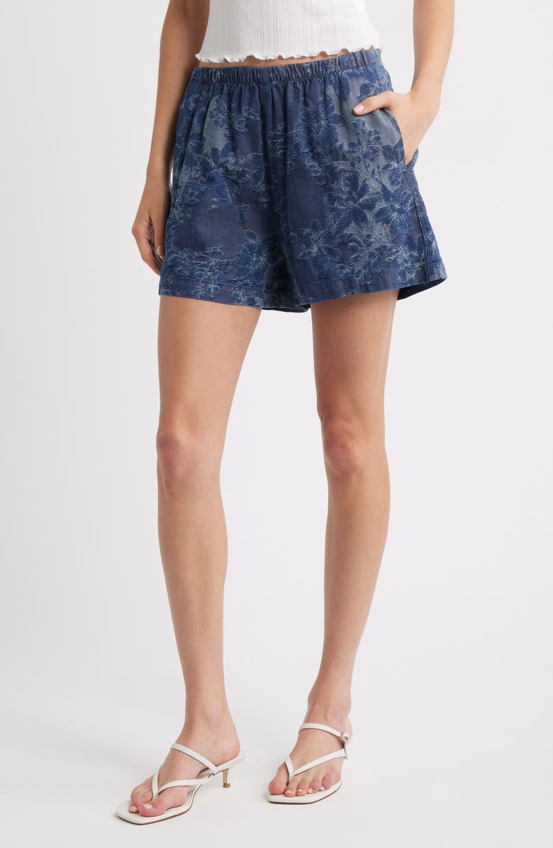 NEXT Floral Jacquard Pull-On Lighweight Denim Shorts, Main, color, Blue