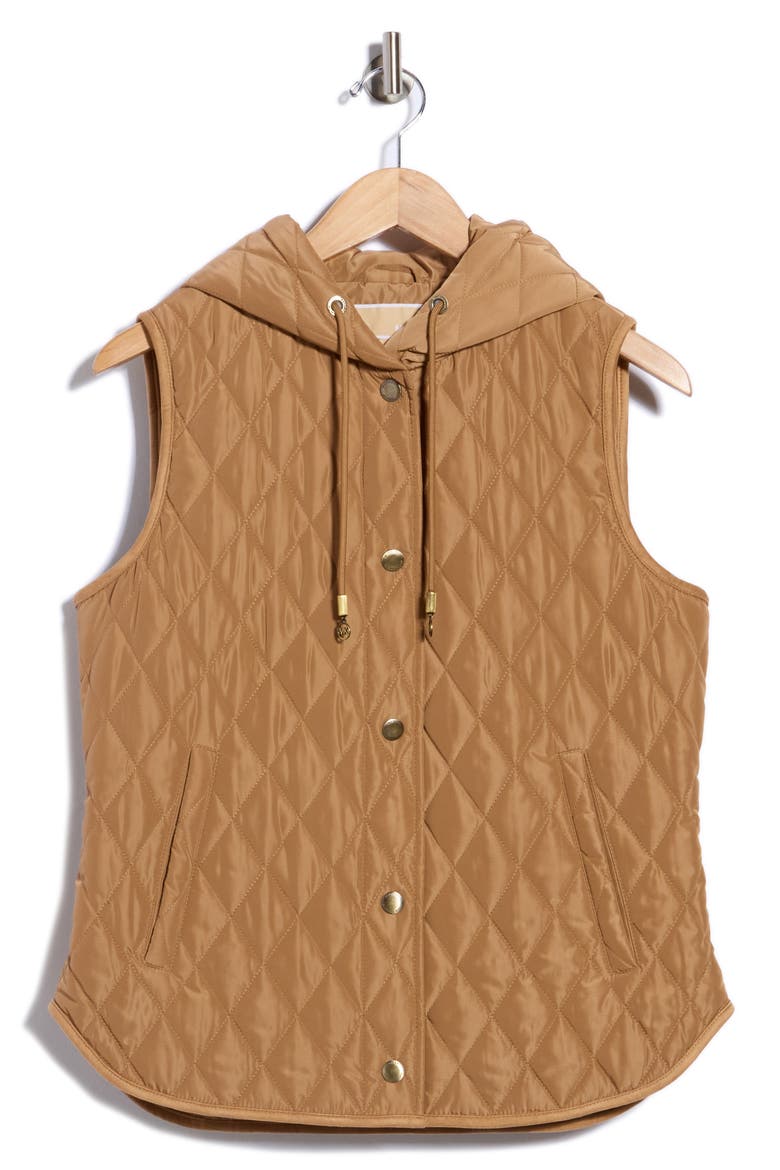 Quilted Hooded Vest, Alternate, color, DK CAMEL