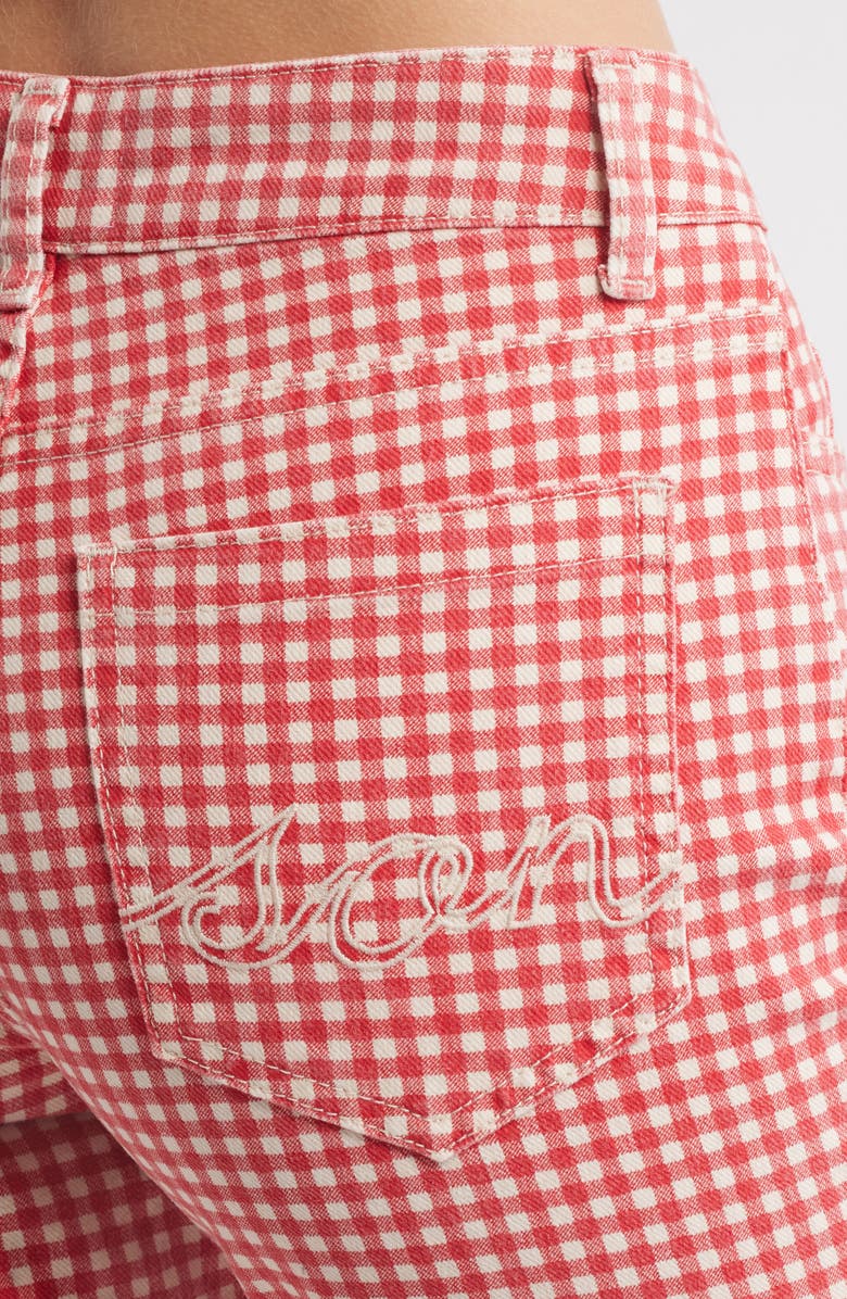 Damson Madder Gingham Capri Jeans, Alternate, color, Red