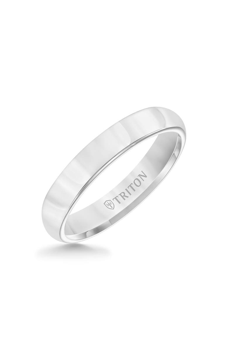 Triton 4MM Tungsten Carbide Ring with Bright Finish and Flat Edge, Main, color, Metallic Silver