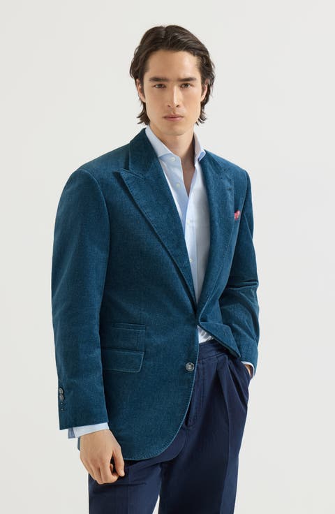 Denim-effect cotton velvet Tailor blazer with peak lapels