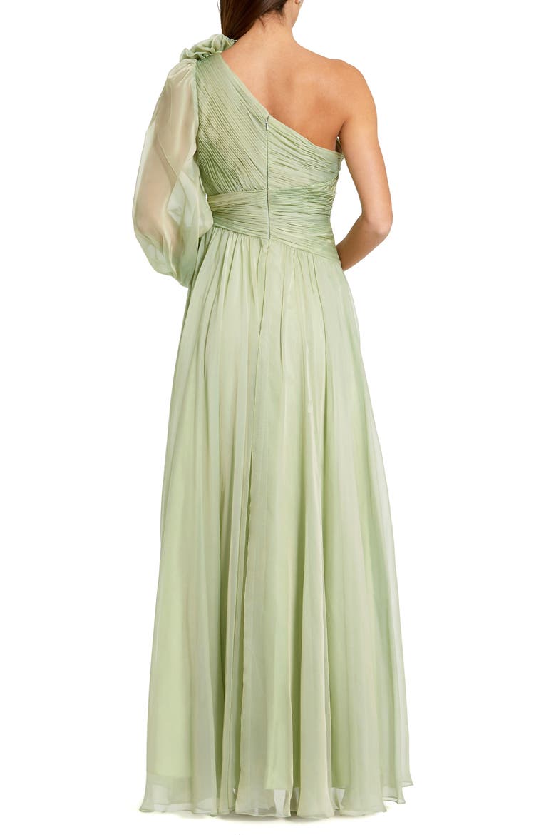 One Shoulder 3D Flower Gown With Slit, Alternate, color, Sage