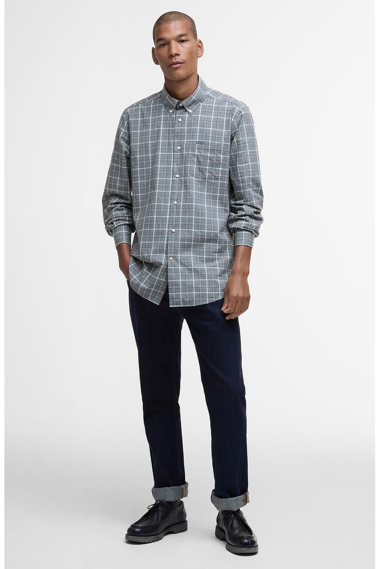 Bramham Tailored Fit Plaid Cotton Button-Down Shirt, Alternate, color, GREY MARL