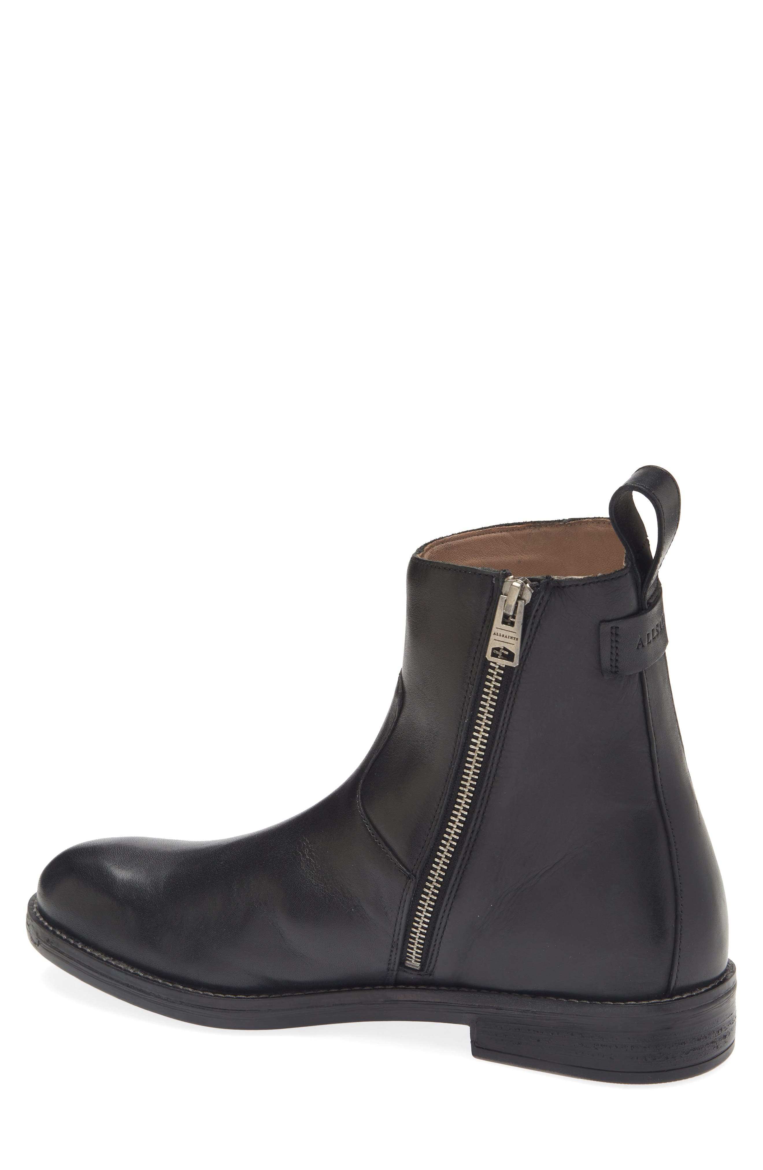 AllSaints Hollow Zip Leather Boot, Alternate, color, Black