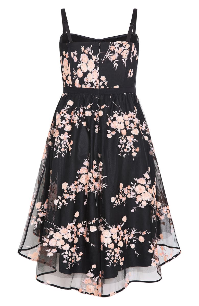 City Chic Ambrosia Sequin Floral Print High-Low Dress, Alternate, color, Black