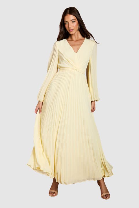 Pleated Wrap V-Neck Maxi Dress