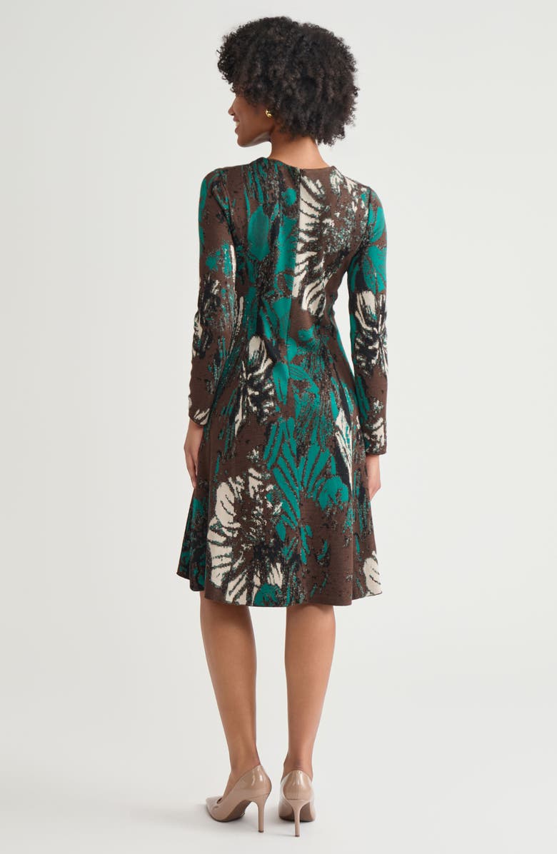 Ming Wang A-Line Floral Jacquard Soft Knit Midi Dress, Alternate, color, Everest/Dark Umber/Twig/Black