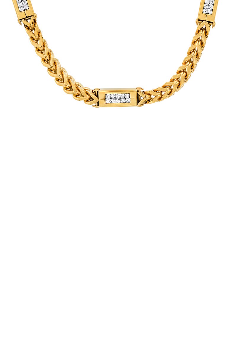 18k Gold Plated Stainless Steel Simulated Diamond Wheat Chain Necklace, Alternate, color, YELLOW