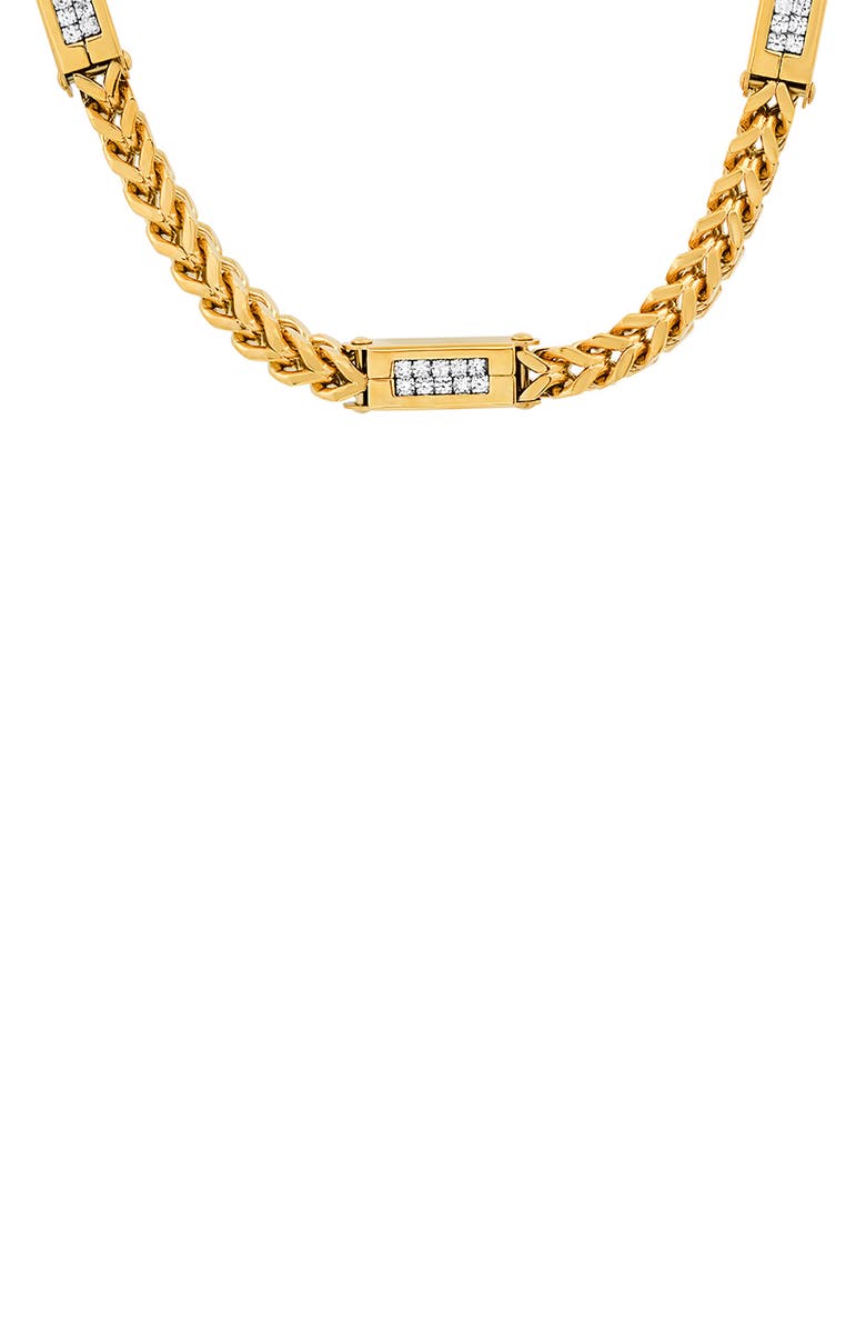 HMY JEWELRY 18k Gold Plated Stainless Steel Simulated Diamond Wheat Chain Necklace, Alternate, color, Yellow