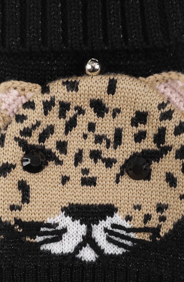Kate Spade New York leopard critter metallic pop top convertible wool blend mittens, Alternate, color, 