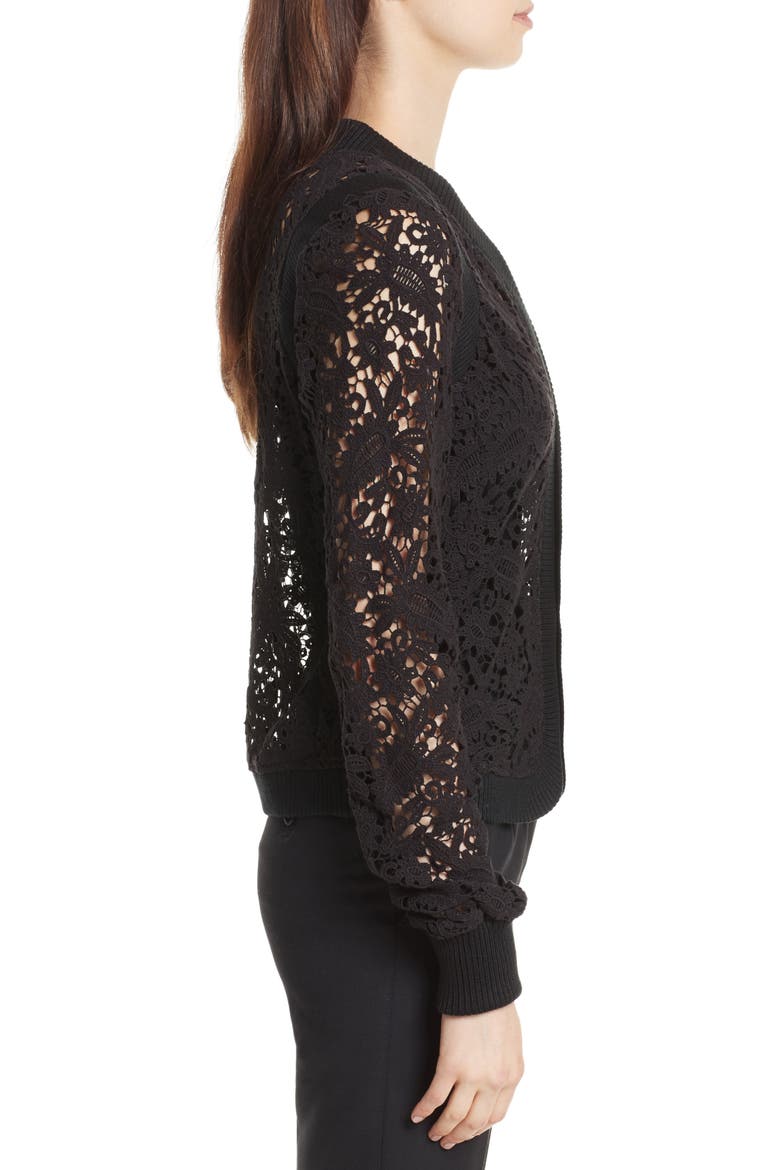 Lace Zip Cardigan, Alternate, color, BLACK