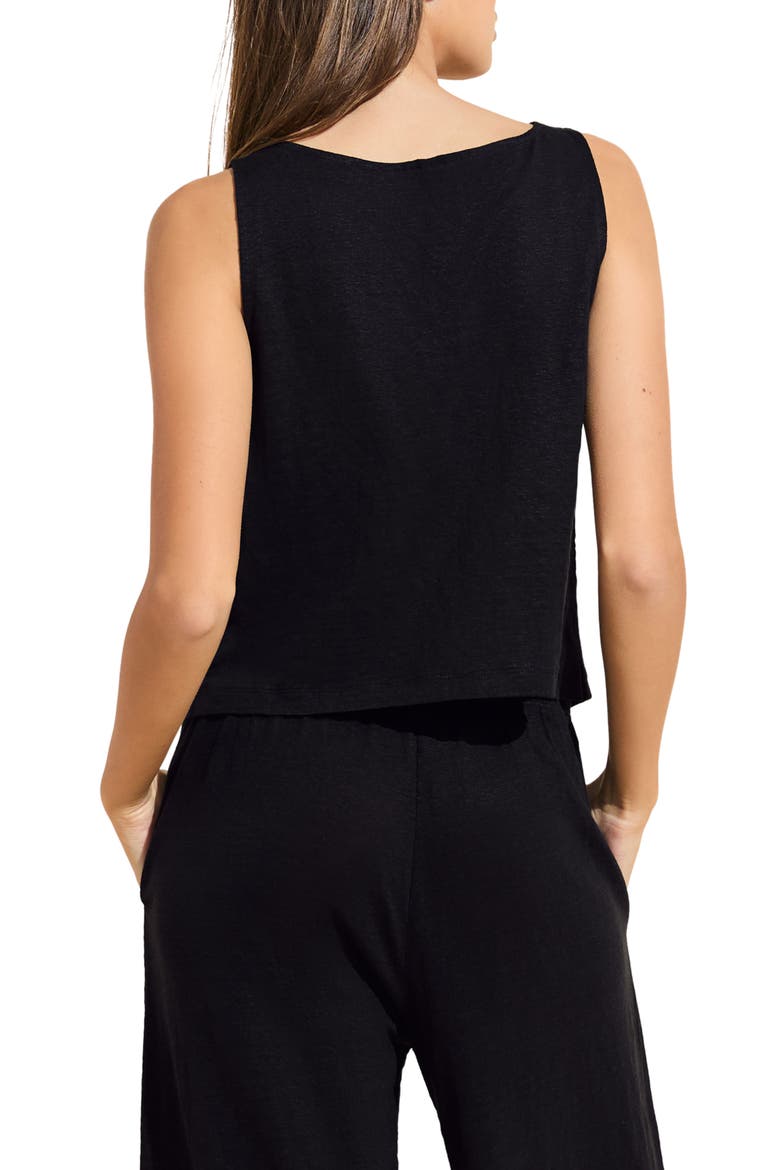 Boat Neck Organic Linen Sleeveless Lounge Top, Alternate, color, BLACK