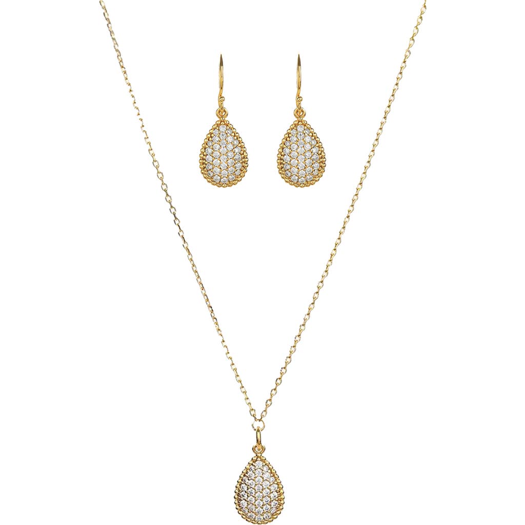 Bearfruit Jewelry Sterling Silver 18k Gold Plated Leah Crystal Teardrop Necklace & Earrings Set In Gold