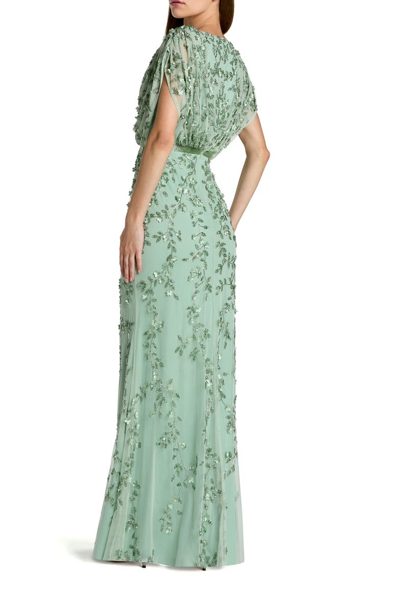 Beaded V-Neck Short Sleeve Blouson Gown, Alternate, color, Seafoam
