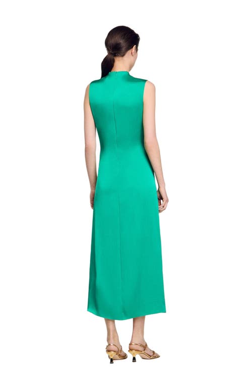 Sandro Womens Verts Cut-out Draped Satin Midi Dress In Emeuraude Green