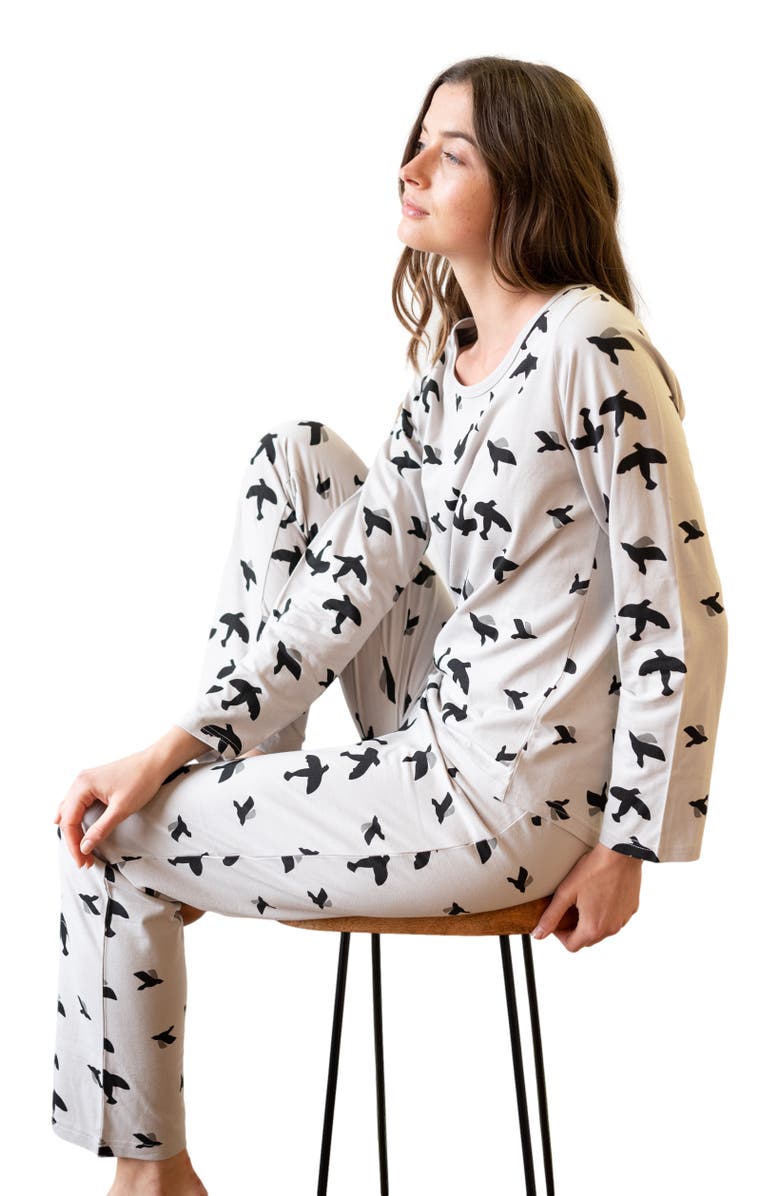 Leveret Women's Loose Fit Cotton Matching Family Pajamas, Animal & Nature Prints, Alternate, color, Bird Gray