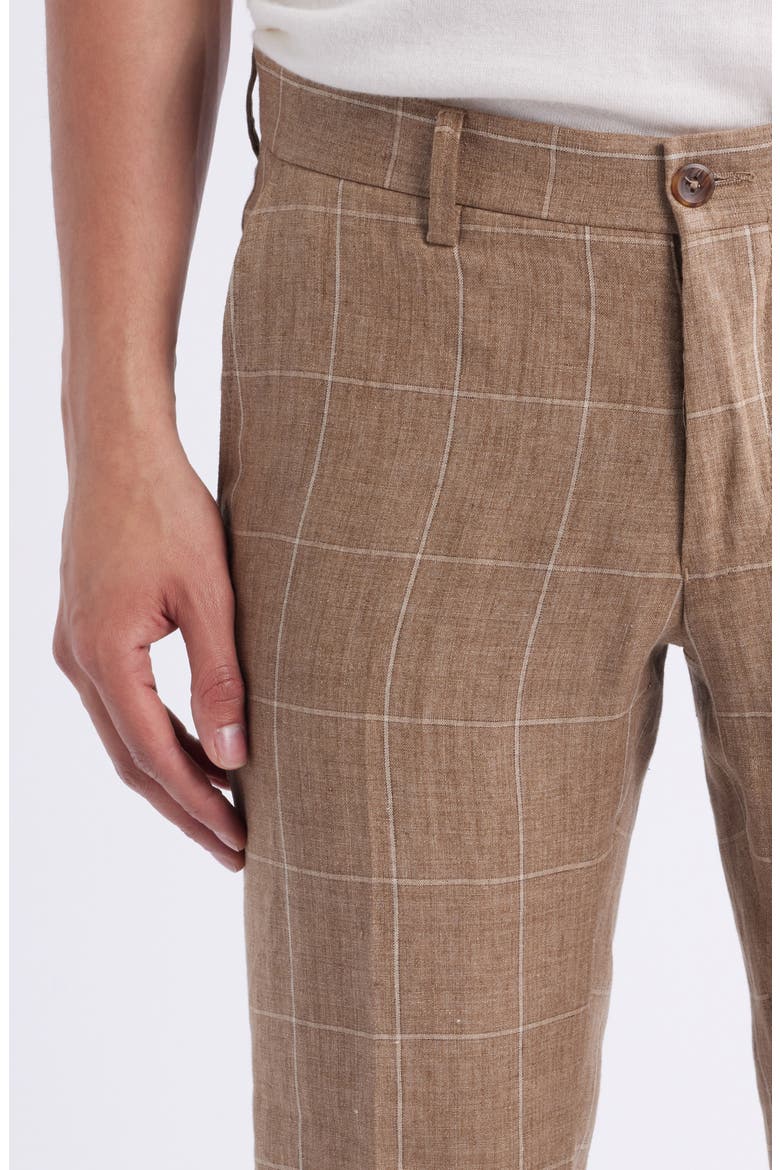 Windowpane Check Linen Pants, Alternate, color, TAN