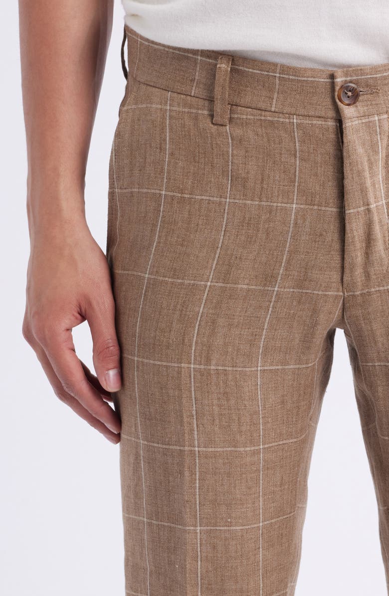 Berle Windowpane Check Linen Pants, Alternate, color, Tan