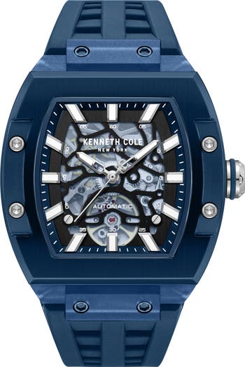 Kenneth Cole New York Skeleton Tonneau Automatic Silicone Strap