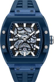Kenneth Cole New York Skeleton Tonneau Automatic Silicone Strap Watch, 44mm x 56.2mm