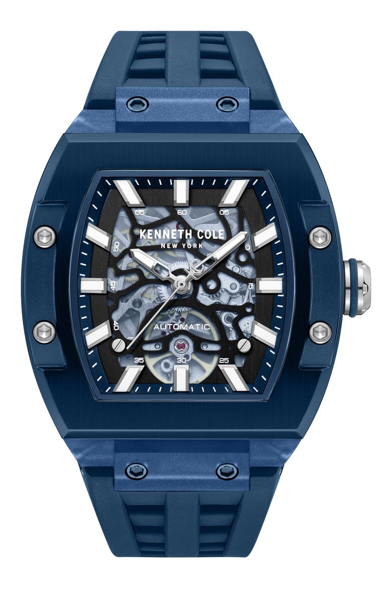 Skeleton Tonneau Automatic Silicone Strap Watch, 44mm x 56.2mm video