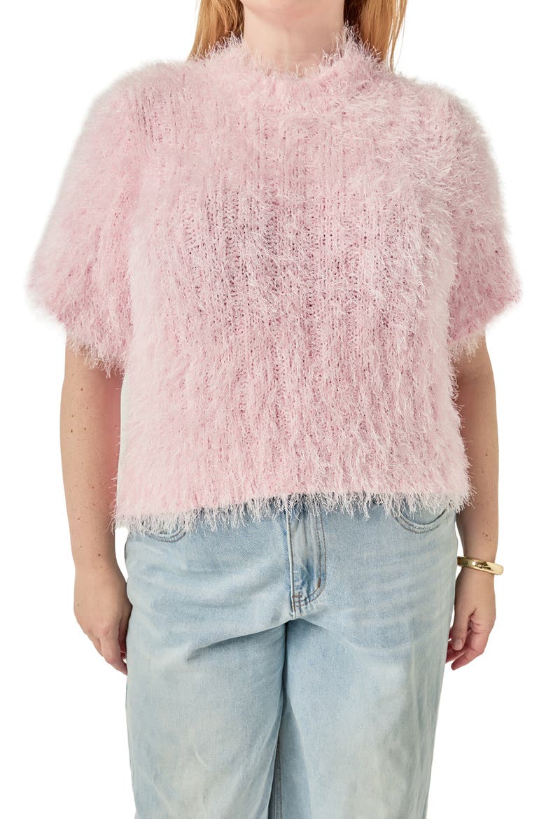 Fuzzy Short Sleeve Sweater, Alternate, color, PINK