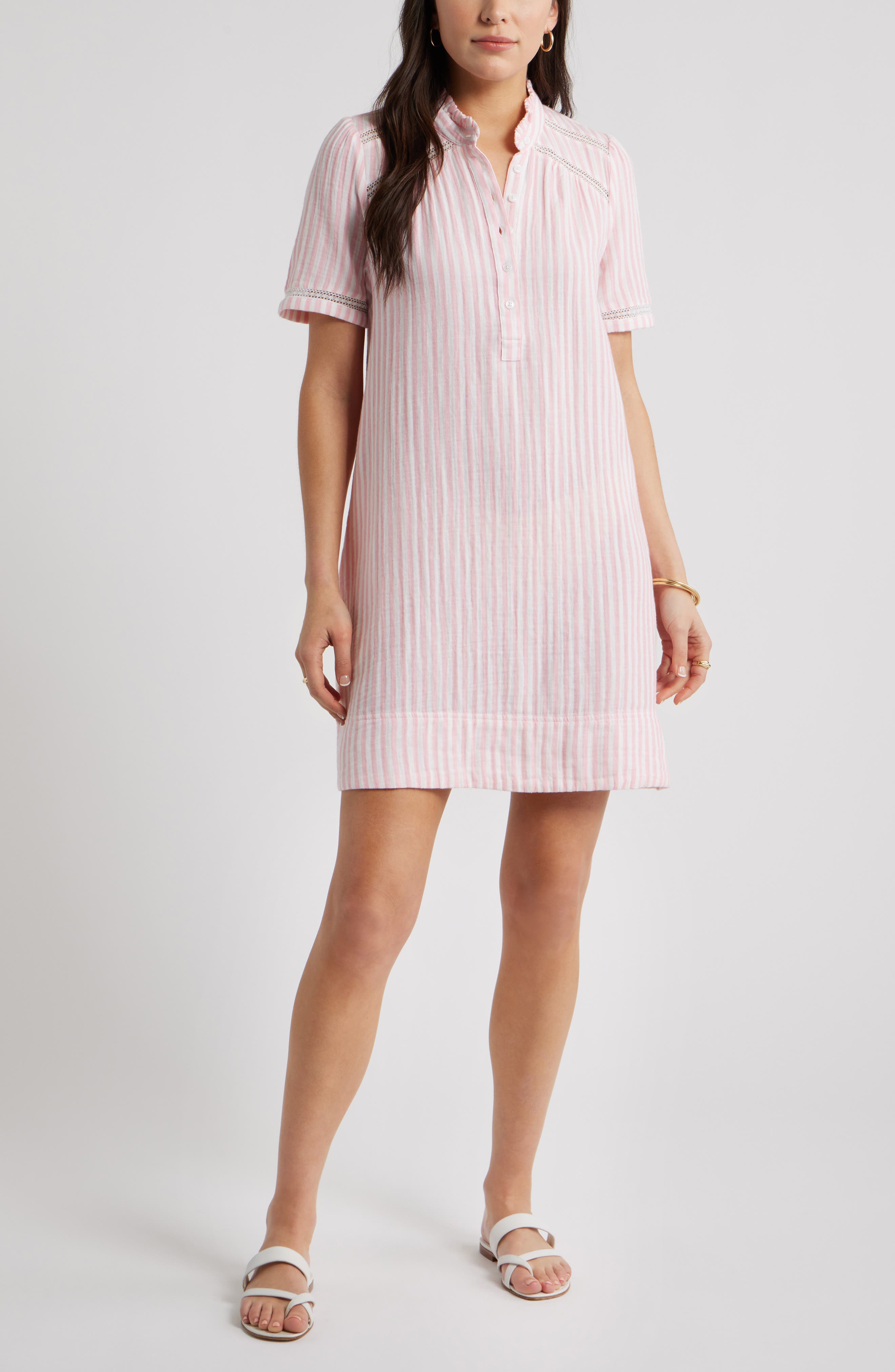 Ruffle Embroidered Inset Cotton Shift Dress - image 5