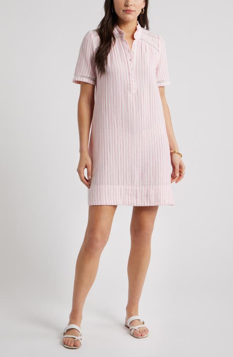Ruffle Embroidered Inset Cotton Shift Dress