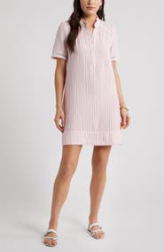 Caslon® Ruffle Embroidered Inset Cotton Shift Dress