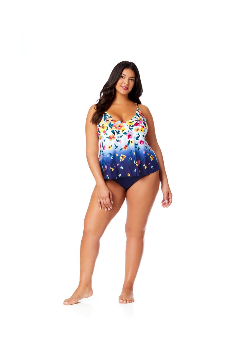 Anne Cole Plus Women's Plus Riviera Floral Easy Triangle Tankini Swim Top, Alternate, color, Gradient Floral