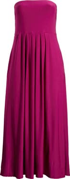 24seven Comfort Apparel Pleated Stretch Strapless A-Line Dress