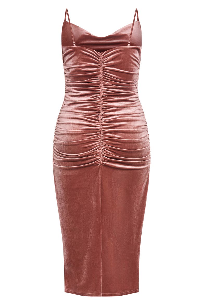 Athera Ruched Velvet Midi Dress, Alternate, color, DUSTY ROSE