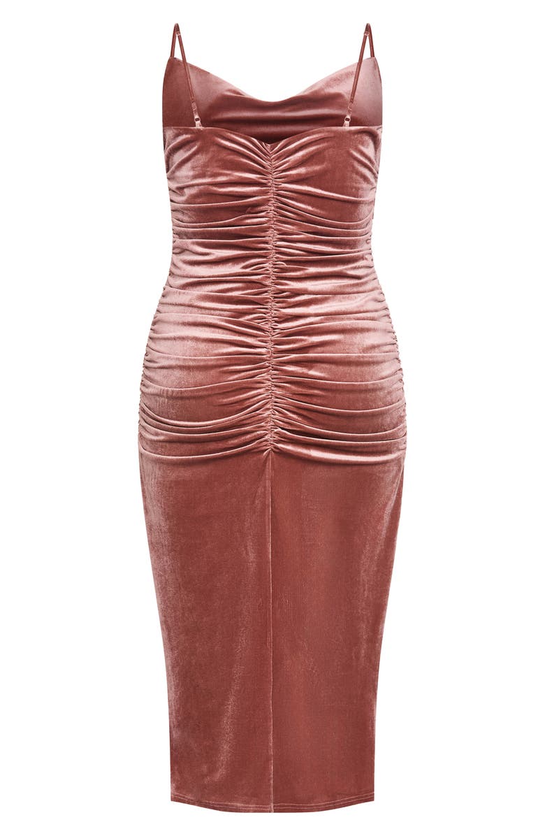 City Chic Athera Ruched Velvet Midi Dress, Alternate, color, Dusty Rose