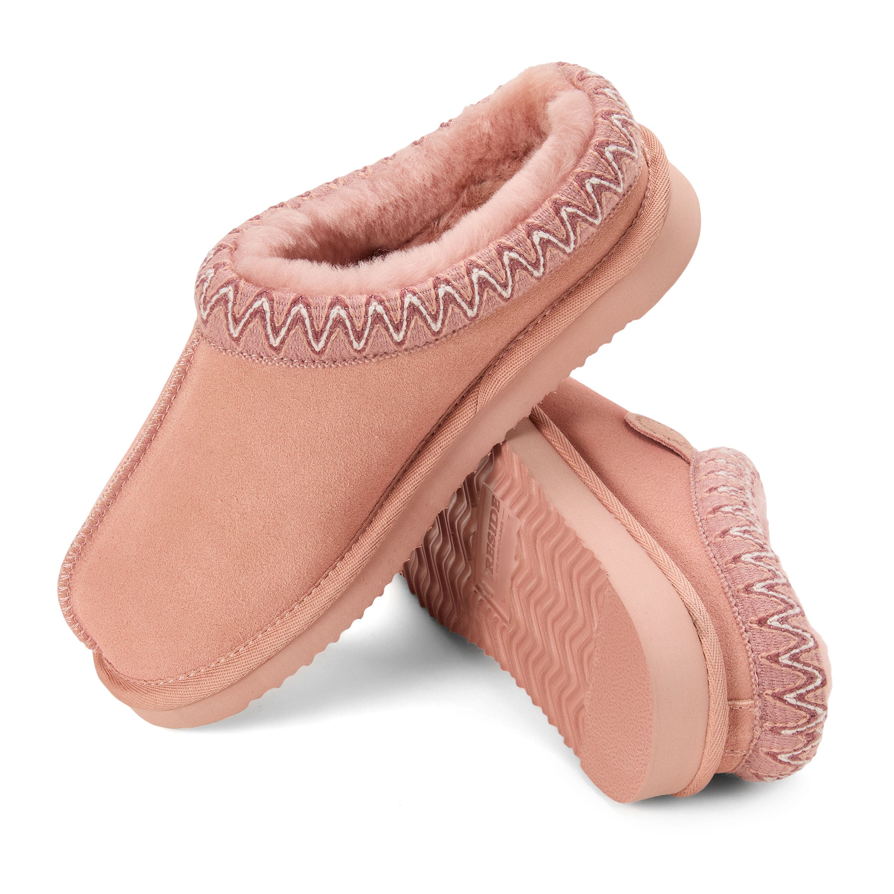 Fireside Greta Genuine Shearling Clog Slipper with Embroidery, Alternate, color, DUSTY PINK