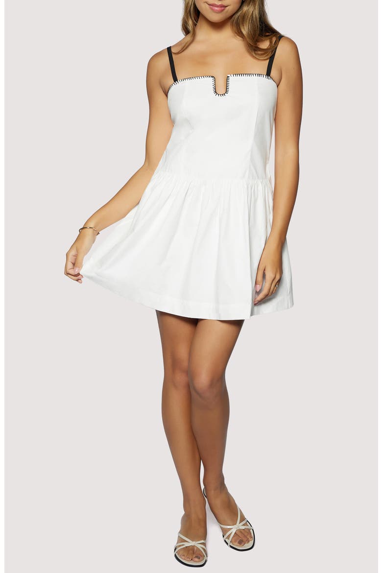 Voyage Chic Whipstitch Detail Cotton Minidress, Main, color, WHITE-BLACK
