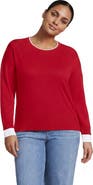 Lands' End Plus Size Double Trim Cotton Crew Neck Sweater