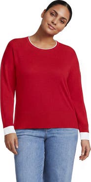 Lands' End Plus Size Double Trim Cotton Crew Neck Sweater