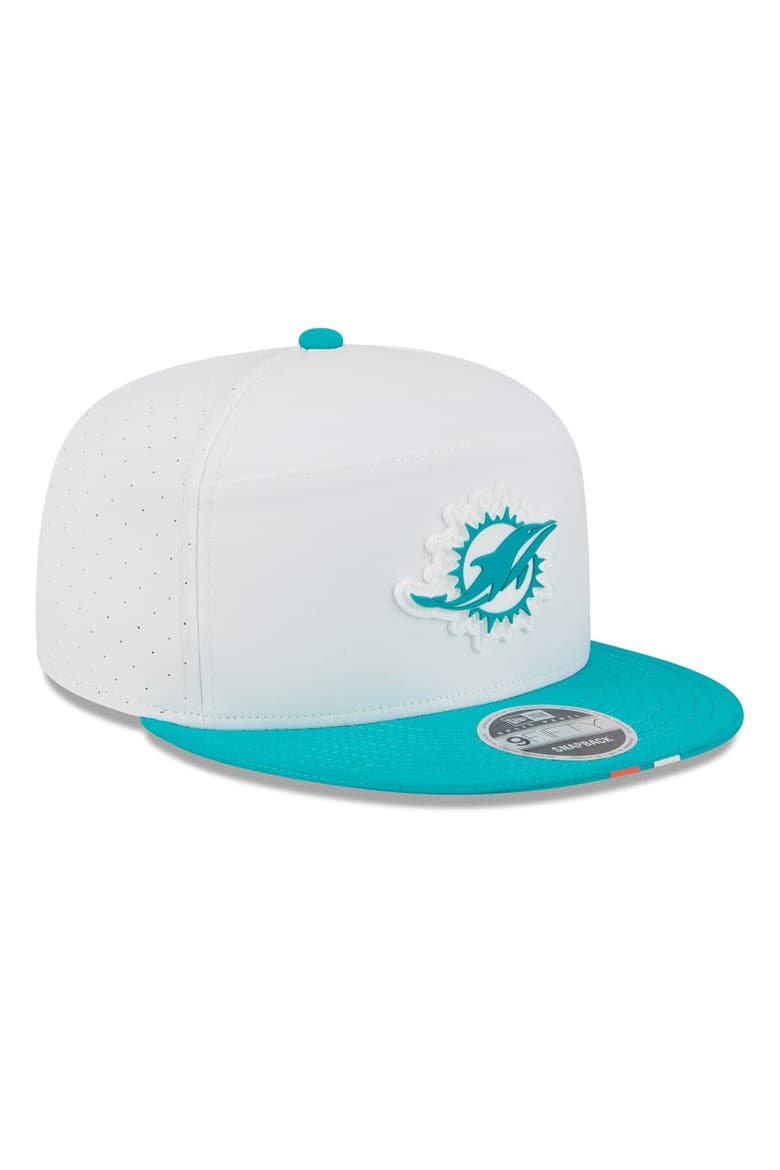 Men's New Era  White/Aqua Miami Dolphins 2025 NFL Training Camp Split Panel 9FIFTY Snapback Hat, Alternate, color, White