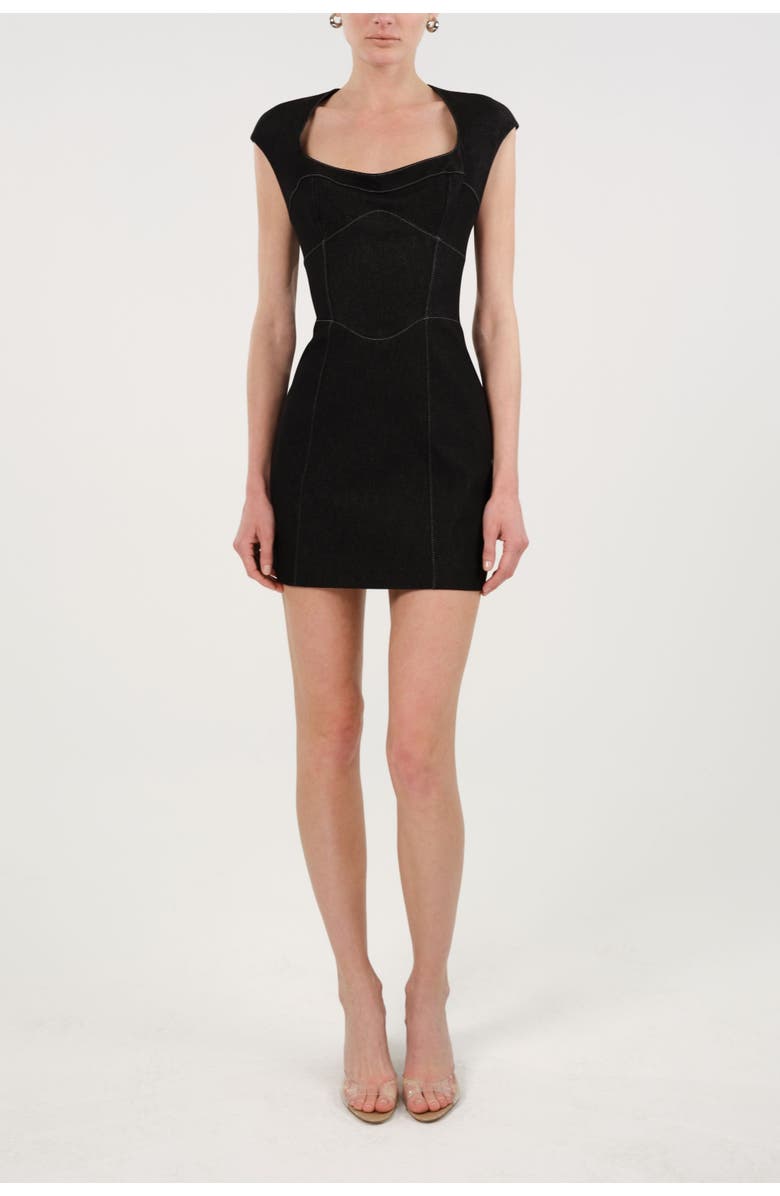Nocturne Backless Mini Denim Dress with Built-In Cup Detail, Main, color, Black