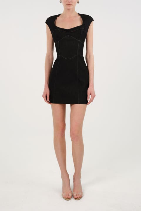 Backless Mini Denim Dress with Built-In Cup Detail