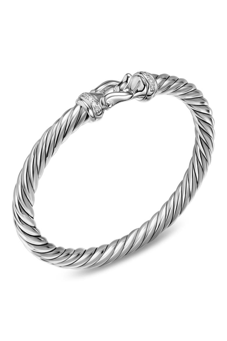 Buckle Cablespira® Bracelet in Sterling Silver with Diamonds, 6mm, Alternate, color, SILVER PAVE