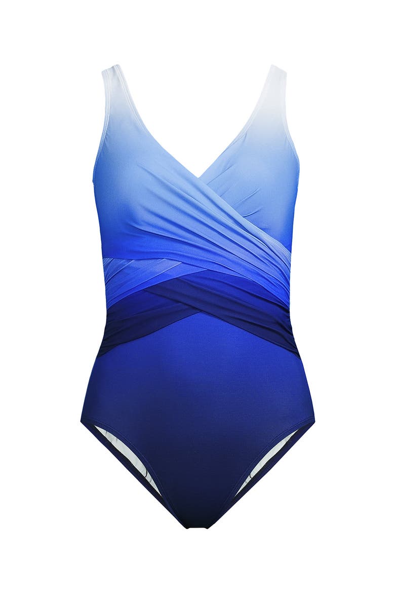 Plus Size DD-Cup SlenderSuit Tummy Control Wrap One Piece Swimsuit, Alternate, color, Deep Sea Navy/Sapphire Ombre